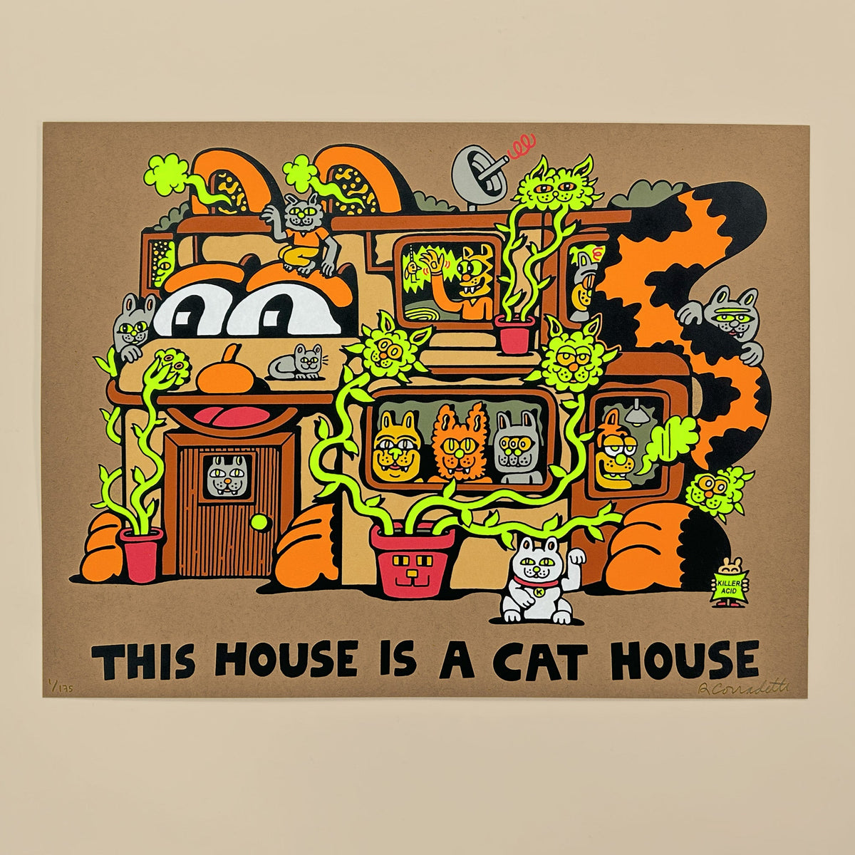 Cat House screen print by Rob Corradetti